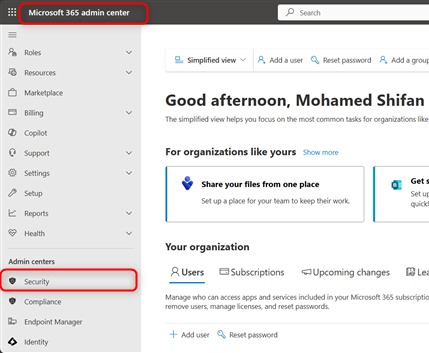Microsoft 365 admin account